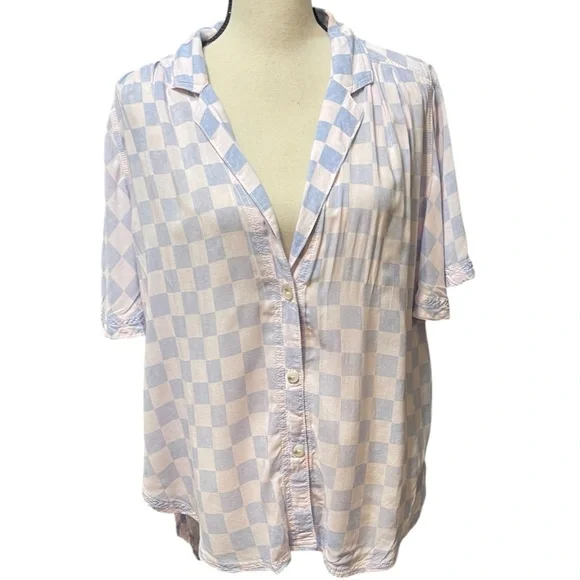 Free People Cotton Candy Easy Living Checker board Button Down Skirt Skater - Picture 5 of 14